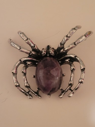Big Amythest 3" Tarantula Spider Brooch Intricate Costume Jewelry CA USA P2-31