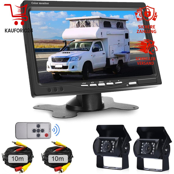 RüCkfahrkamera Set 2 Kameras 7 Zoll Hd Monitor Wasserdicht FüR Wohnmobil Lkw-image
