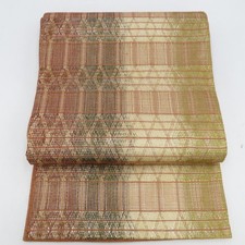 Japanese Kimono Fukuro Obi Silk Geometric pattern Brown 176.4inch Women's