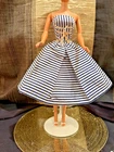 Mattel Barbie Vintage Cotton Casual Navy/ White Stripped Dress #912 white mules