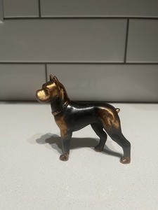 Vintage Boxer Dog Figurine Cast Metal with Painted Copper Finish Standing Pose