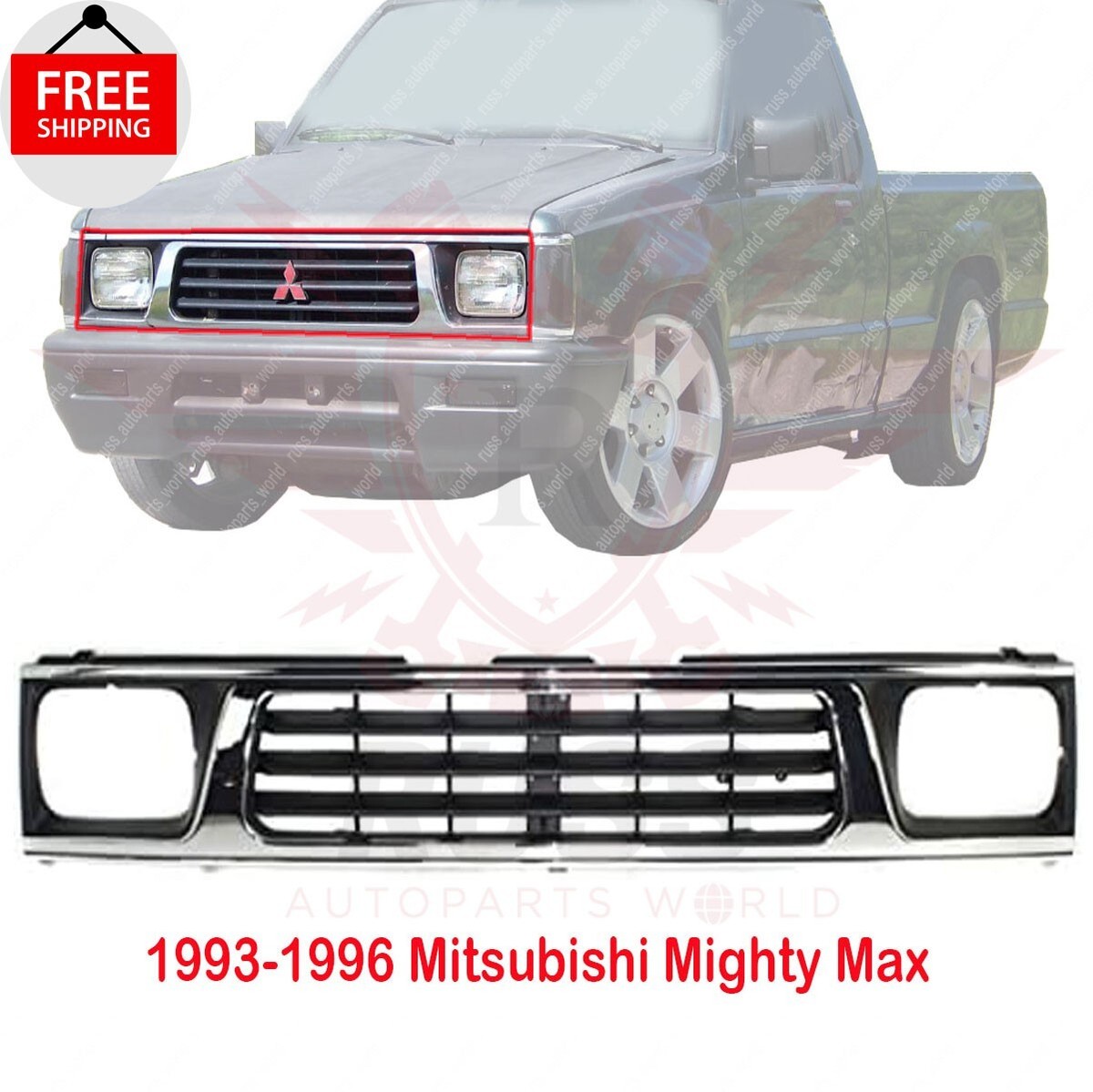 New Front Grille Chrome Plastic Fits 1993-1996 Mitsubishi Mighty