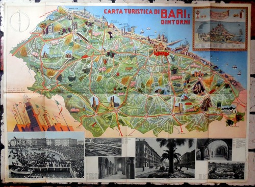 VINTAGE CARTINA CARTA TURISTICA ILLUSTRATA BARI E DINTORNI DE AGOSTINI 1940 - Picture 5 of 5