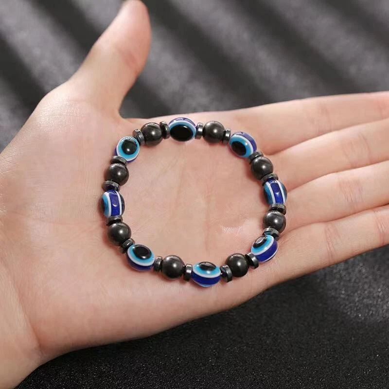 Moda Unisex Hematita Pulsera Magnética Mal de Ojo Suerte Proteger Hombres Mujeres 1680 Foto 3 de 3