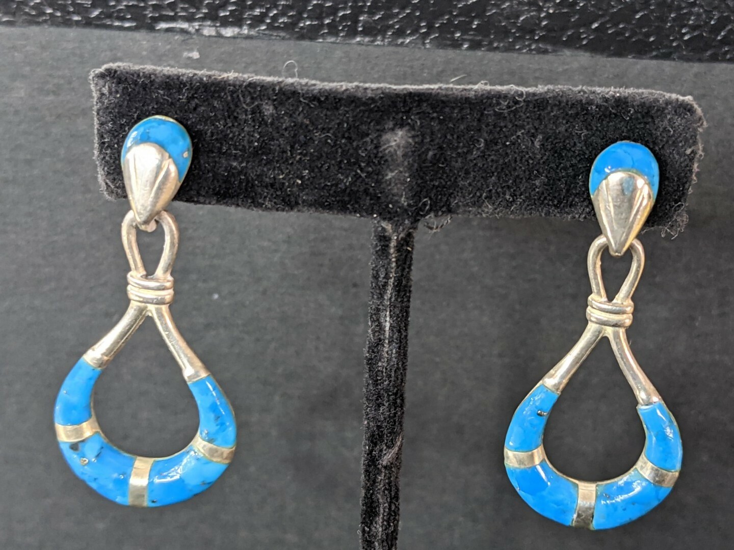 STERLING SILVER TURQUOISE DANGLE POST EARRINGS ! … - image 1