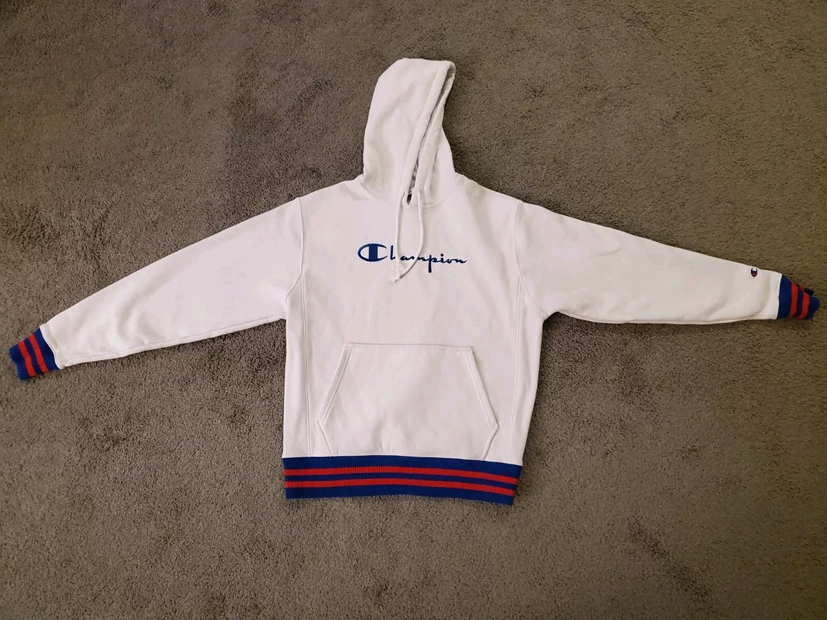 Champion Reverse Weave Hoodie Men's Size Medium White Red Blue