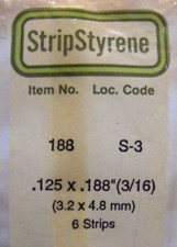 EVERGREEN 188 STYRENE STRIPS .125 X .188"  6 ea 