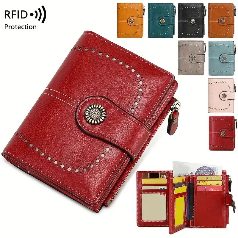 LOVE様オーダー RFID Blocking Women Vintage Real Leather Wallet Credit Card Holder