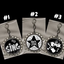 Lot Of 3 RocK Star Music Theme Back Pack Book Bag Zipper Pull Kids Clip Charms