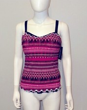 NWT 98 PROFILE by GOTTEX PINK GEO PRINT LETTUCE HEM TANKINI SWIM TOP 32D