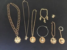 1960’s 3D Gold Toned Mickey Mouse Jewelry Lot Necklaces, Bracelets, Keychain