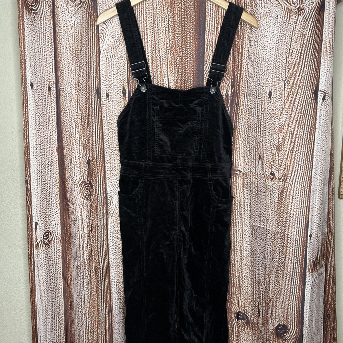 Pilcro and the Letterpress Anthropologie Black Velvet Flared Overalls 27