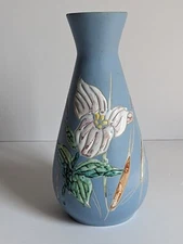 Herta Gertz Blue & Light Purple Trillium Hand Paint Flower Vase - MCM 