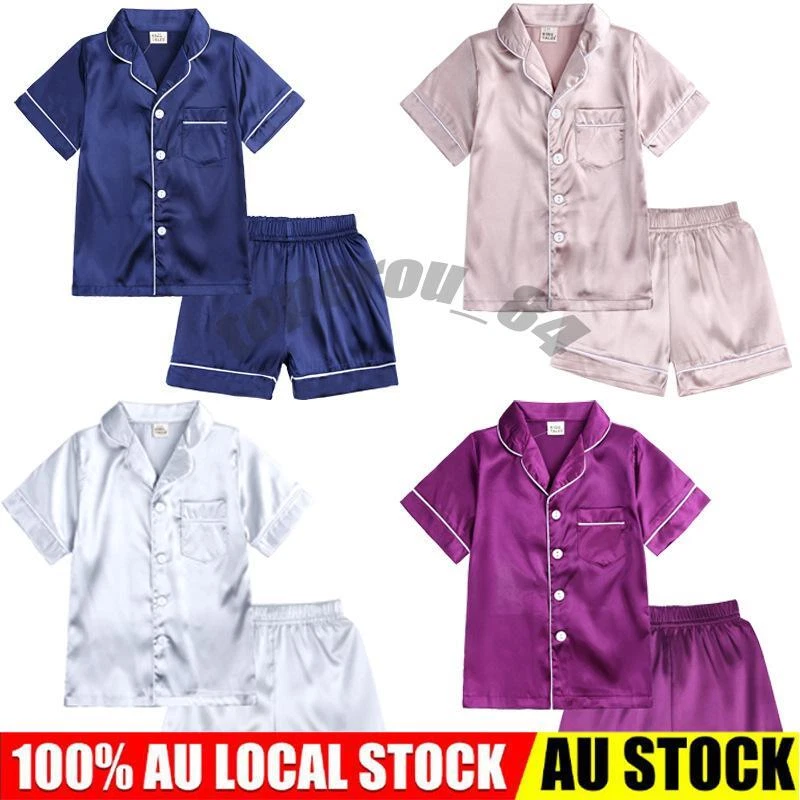 Kid Girls Boys Silk Satin Pajamas Set Short Sleepwear Pyjamas Nightwear Outfits