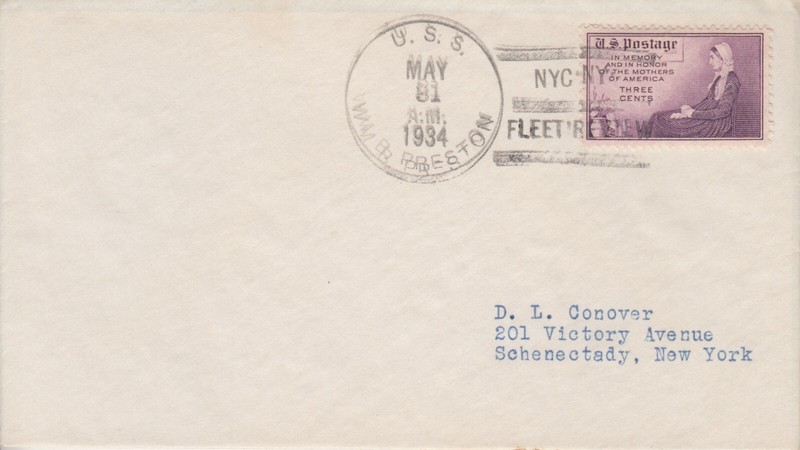 1934 USS WM. B. PRESTON NAVAL COVER W/ #738 MOTHERS OF AMERICA GEM!