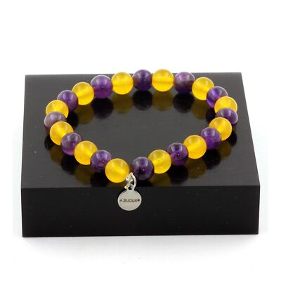 Perlenarmband Amethyst + Achat gelb 8 mm. Made in France.