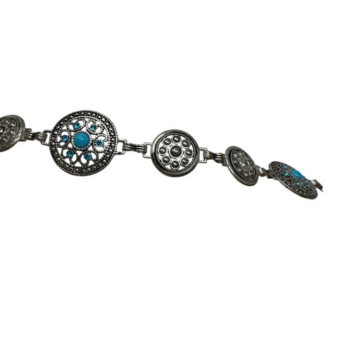Vintage womens concho belt silver turquoise circle discs One size - Picture 10 of 11