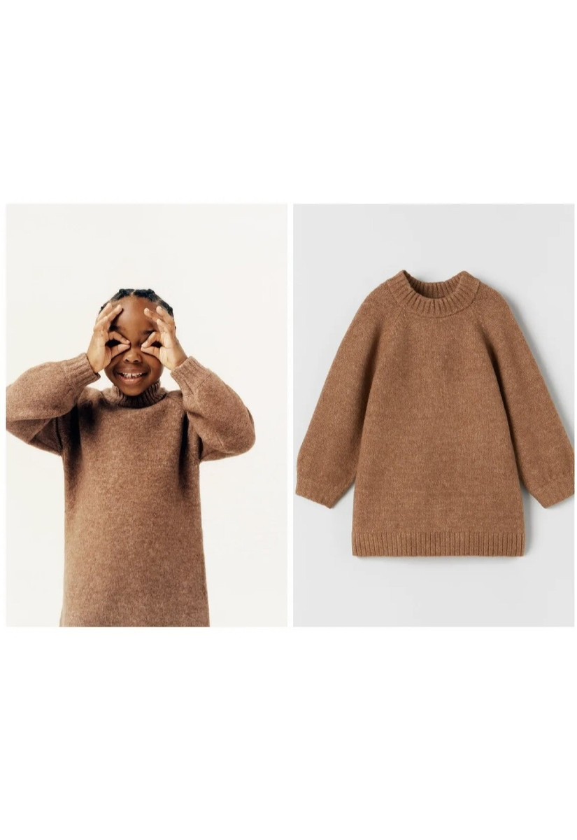 ZARA Girls 18-24 Months BROWN Camel MOCK NECK SOFT SWEATER DRESS 5624/554/707