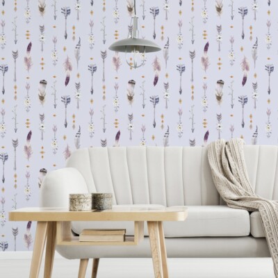 10m VLIES Tapeten Rollen Wohnzimmer Pfeile Federn Blumen Aquarell Gemalt XXL 386