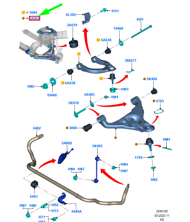 FORD RANGER T6 MK1 Front Left Lower Suspension Arm Assy 2305756  