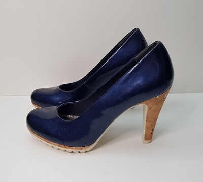 MARCO TOZZI GRÖSSE 6 UK EUR 39 DAMEN MARINEBLAU LACKLEDER HOHER ABSATZ PUMPS SCHUHE