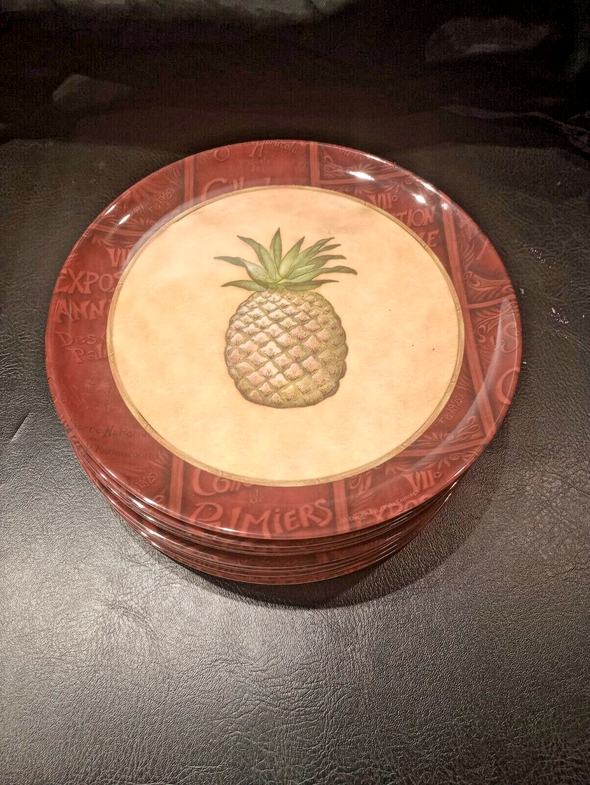12 TROPICAL MELAMINE PINEAPPLE DESIGN SALAD / APPETIZER PLATES by Precidio