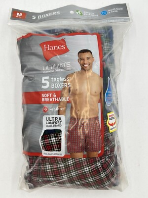 NEW HANES 5 tagless BOXERS shorts SZ M waist 32-34'' MENS tartan plaids 9568