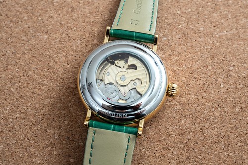 Mens Watch Automatic Mechanical Dual Time Rose Gold Green Strap Gift for Him - Picture 3 of 12