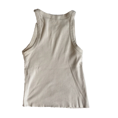 Oysho Womens Tank Top Size Small Ribbed Beige Ivory Cropped Raw Hem Stretch EUC! - Picture 3 of 6