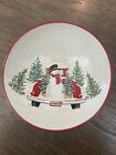 St Saint Nicholas Square Large Serving Bowl Yuletide Snowman EUC 11”