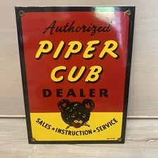 VINTAGE PIPER CUB PORCELAIN SIGN GAS STATION PUMP PLAT SALES SERVICE INSTRUCTION