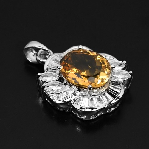 925 STERLING SILVER PENDANT NATURAL ORANGISH YELLOW CITRINE OVAL & WHITE CZ - Bild 6 von 8