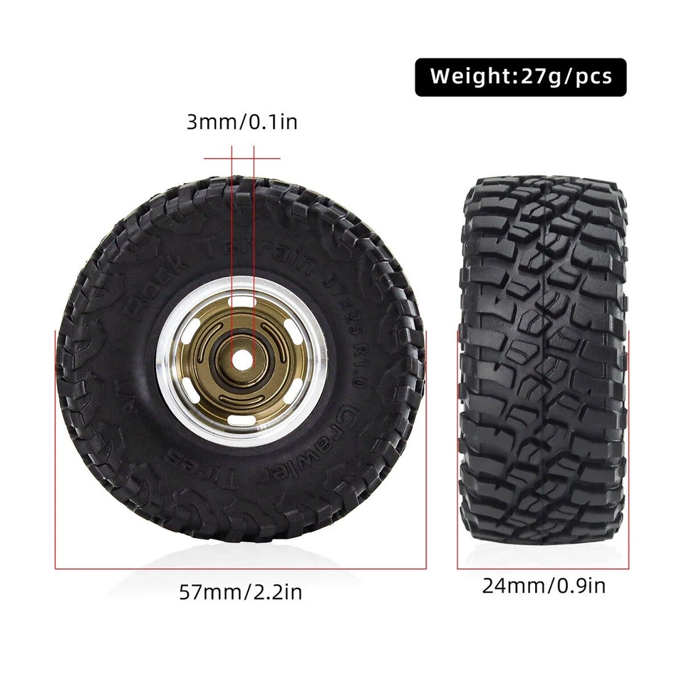 1.0" Beadlock Wheels & Tires for 1/18 1/24 RC Crawler Car SCX24 AX24 FCX24 TRX4M - Image 4 of 4