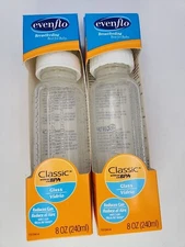 2 Even Flo GLASS  8 OZ Classic BPA Free Bottle 0-3 Months Custom Flow Air Vents