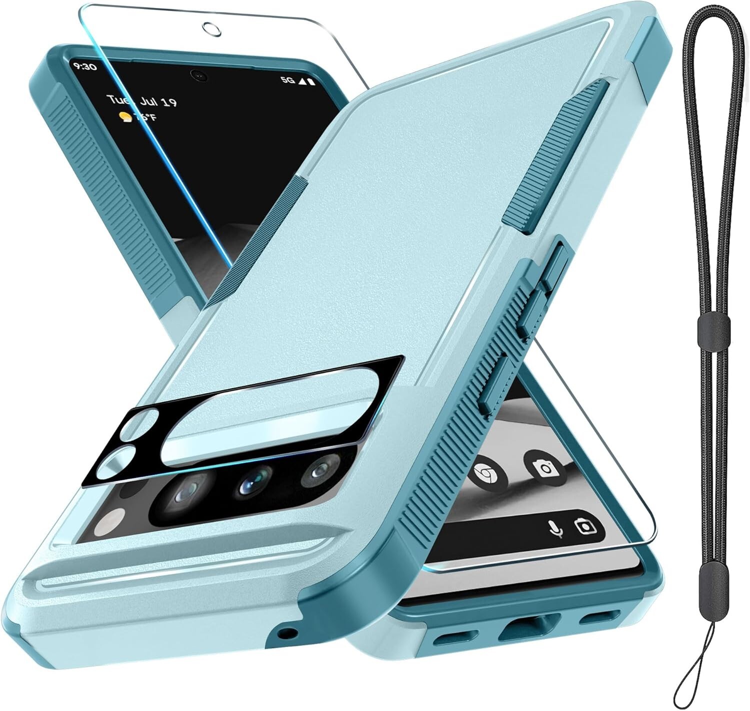 For Google Pixel 8 Pro Case With Lens & Shockproof Rugged Lanyard Strap Cover