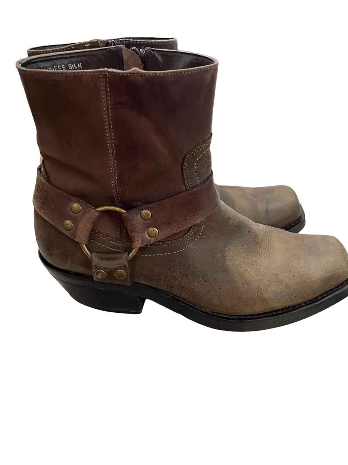 Men’s Brown Leather Harness Motorcycle Boots Riding S… Gem