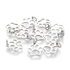 50Pcs Dog Paw Prints 304 Stainless Steel Pendants Charms Jewelry Making 13x12mm