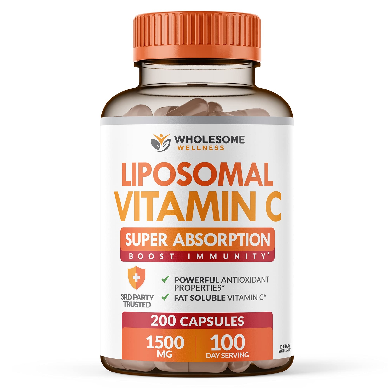 High Absorption Liposomal Vitamin C Capsules 200 Pills 1500mg Buffered