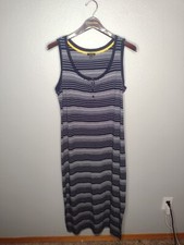 Talbots Womens Tank Maxi Dress Medium Striped Sleeveless Lounge Comfort V
