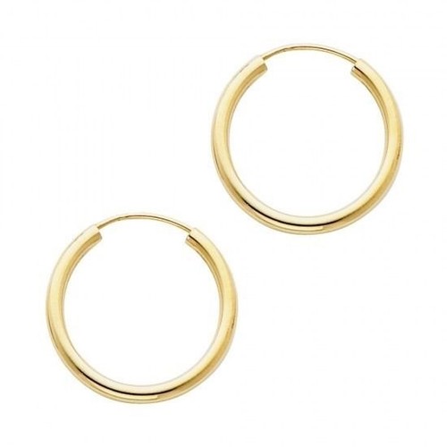 2mm Domed Plain Endless Hoop Unisex Earrings Approx. 1/2 inch. 14k