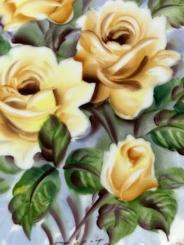 UCAGCO Japan Signed Ceramic Plate Yellow Roses Gold Trim 9in Vintage Circa 1950 - Picture 11 of 16