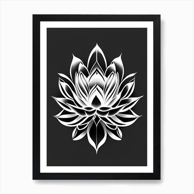 Lotusblumenmuster schwarz-weiß gerahmtes Wandbild Poster Leinwanddruck Bild