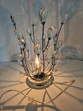 Vtg Crystal Prism Bouquet Table Lamp Black Metal Branch Accent Light Acrylic Bas