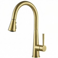 Brushed Gold Kitchen Faucet with Pull Down Sprayer, Modern Single Handle Kitc...