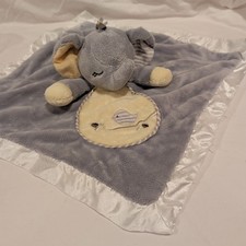 Douglas Gray Yellow Elephant Baby Lovey Security Blanket White Satin Trim Bird