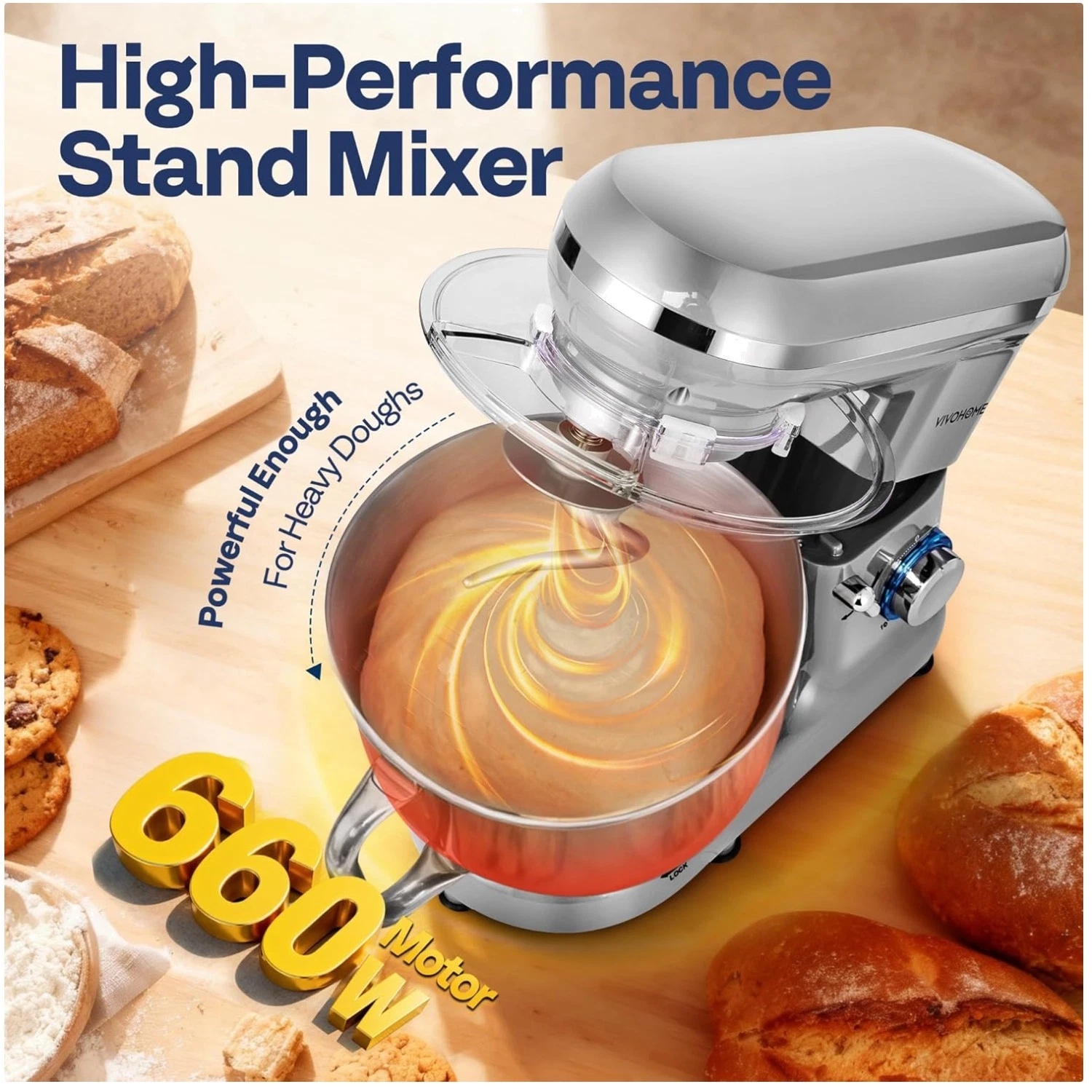 660W Stand Mixer with 6QT Bowl - Silver