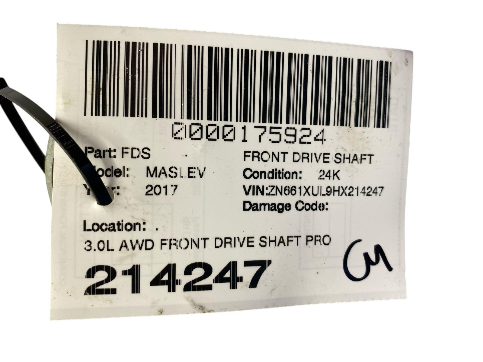 2017-2020 MASERATI LEVANTE M161 OEM 3.0L AWD FRONT DRIVE SHAFT PROPELLER *24K*