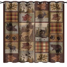 Kazynee Farmhouse Bear Moose Deer Room Darkening Blackout Window Curtains wit...