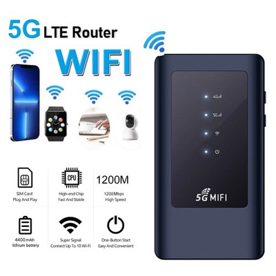 5G MiFi 1200Mbps WiFi6 Dual Band Hotspot & SIM Card Slot Wireless 4400mAh Battery。