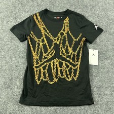 Jordan Shirt Boys Small 8-10 Black Gold Chain...